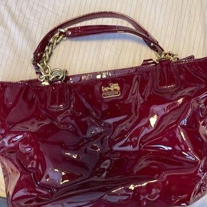 Coach Madison Crimson Red Patent Leather Tote Satchel Shoulder bag Gold Hardware